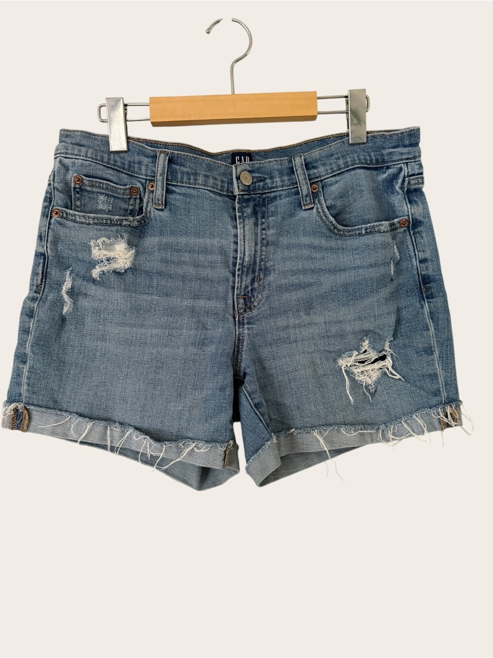 GAP Women's Distressed Rolled-Hem Denim Shorts - Blue Size 10